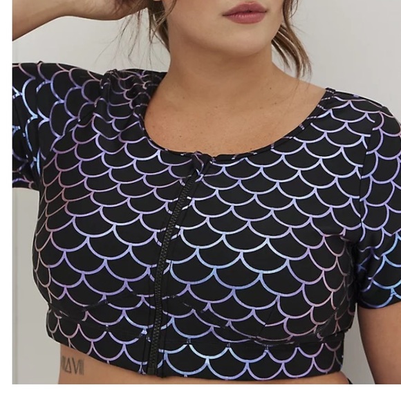 TORRID NWT ZIP FRONT SHORT SLEEVE ACTIVE SWIM TOP & SWIM BIKER SHORT. - Picture 3 of 8